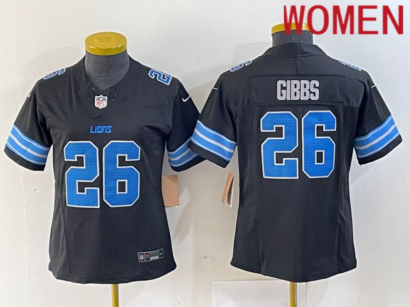 Women Detroit Lions #26 Gibbs Black Three generations 2024 Nike Vapor F.U.S.E. Limited NFL Jersey